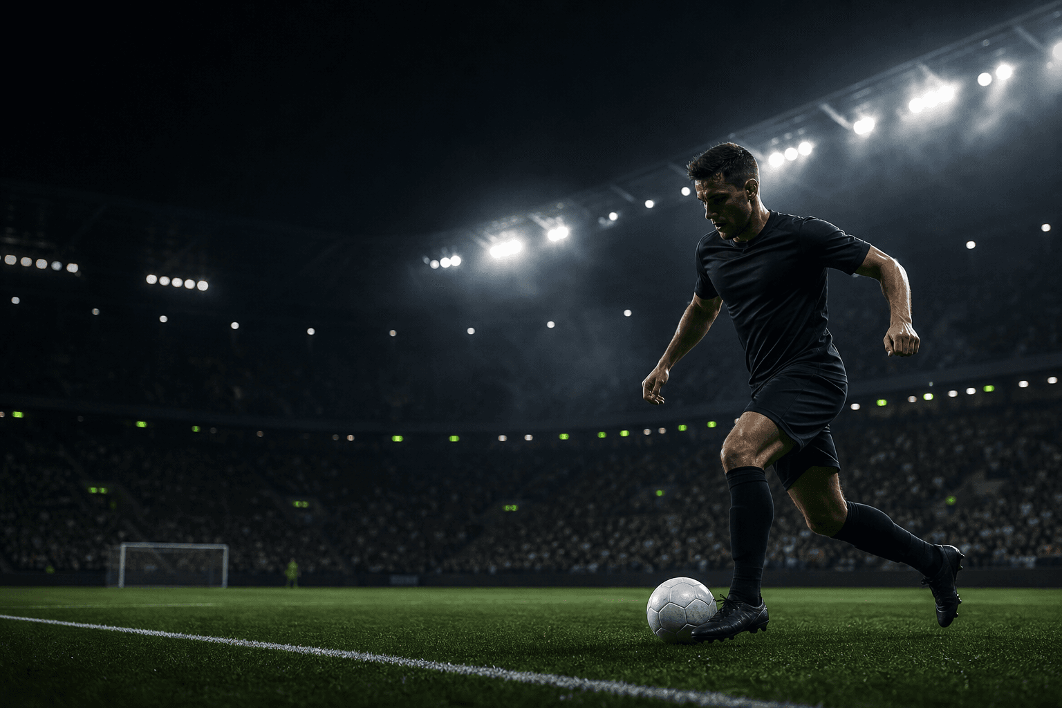 Football player competing under stadium lights
